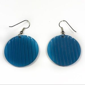 Blue Shell Design Round Earrings with hook for inserting in pierced ears